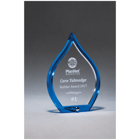 6" x 8 1/4" Blue Flame Acrylic with Clear Pop-Out Center and Silver Metal Post