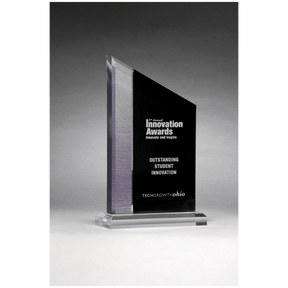 6" x 8" Digitally Printed Brushed Silver Accent on Black Upright Acrylic with Clear Base