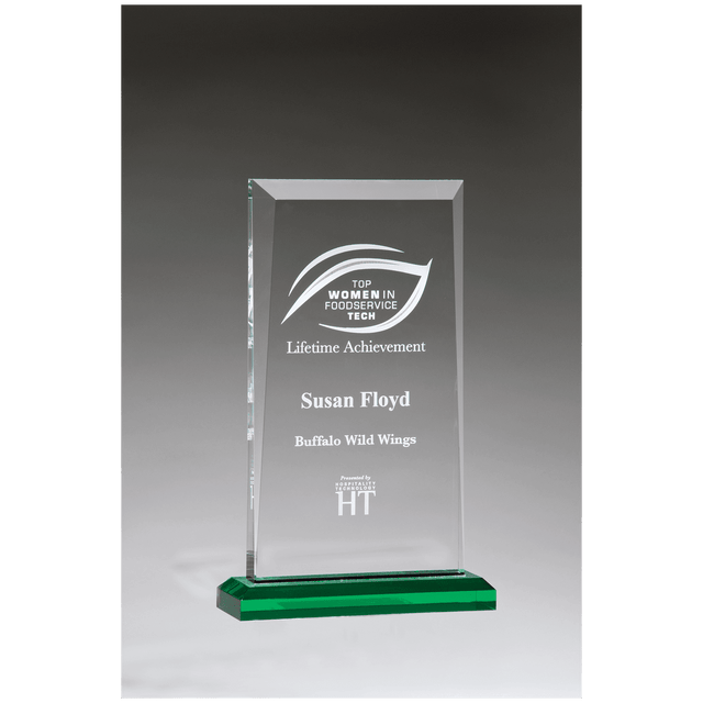 5" x 7 3/4" Apex Series Acrylic Award with Green Highlights and Green Base