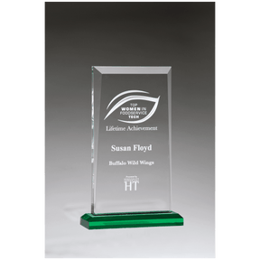 5 1/2" x 8 3/4" Apex Series Acrylic Award with Green Highlights and Green Base