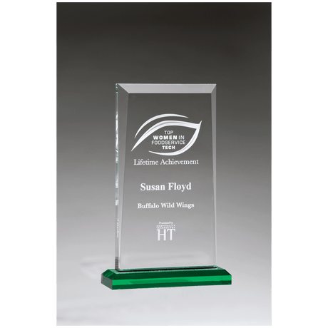 5 1/2" x 8 3/4" Apex Series Acrylic Award with Green Highlights and Green Base