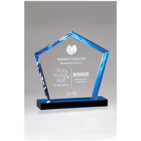 7" x 8" Diamond Series Acrylic Award with Blue Accent Blue Mirror-Topped Base