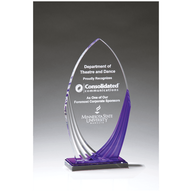 5 1/4" x 9 3/4" Tidal Series Acrylic with Printed Violet Accent and Violet Mirror-Topped Base