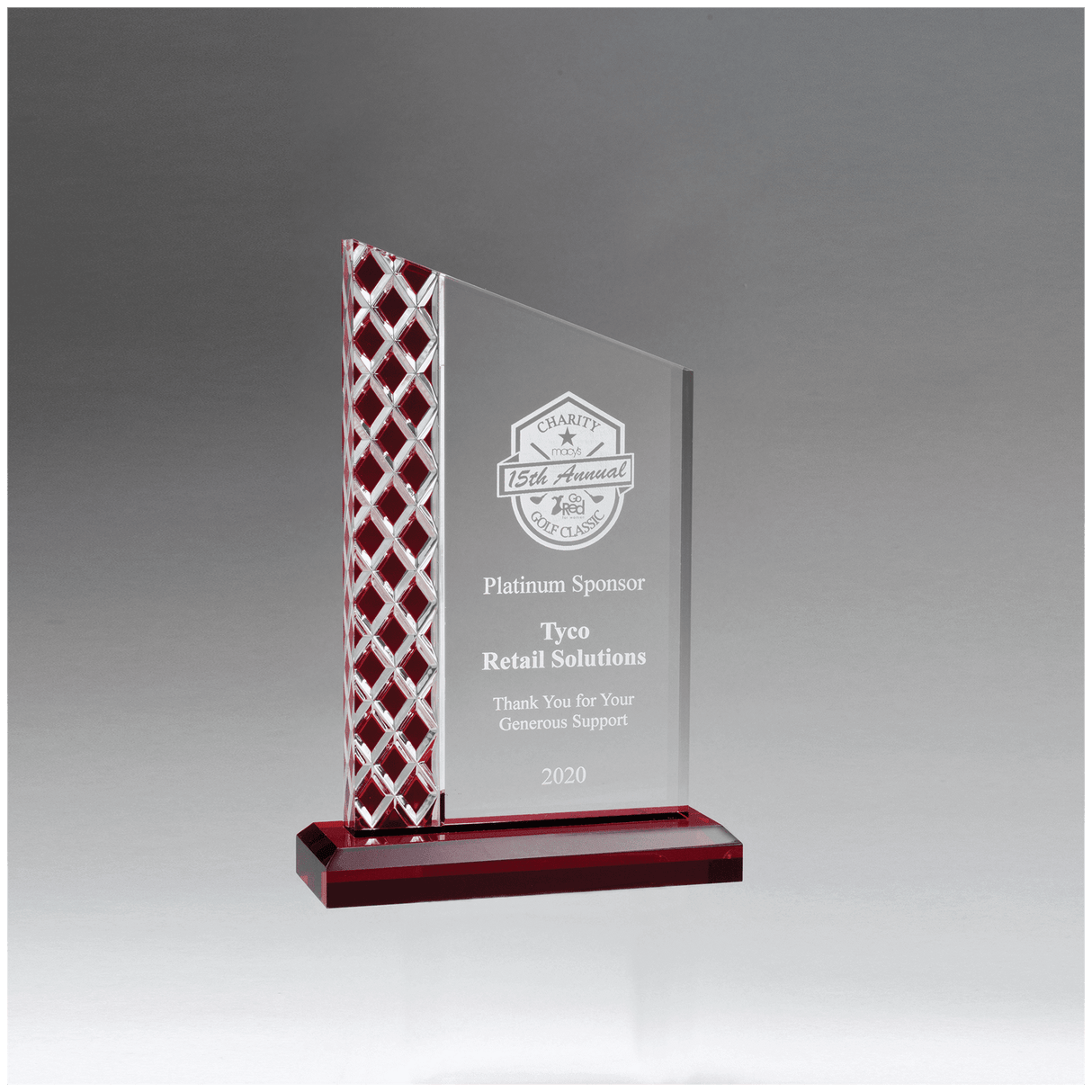 5 1/2" x 9 1/4" Zenith Series Clear Acrylic with Lattice Pattern and Red Metallic Accent