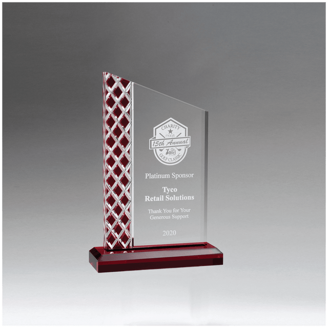 5 1/2" x 9 1/4" Zenith Series Clear Acrylic with Lattice Pattern and Red Metallic Accent