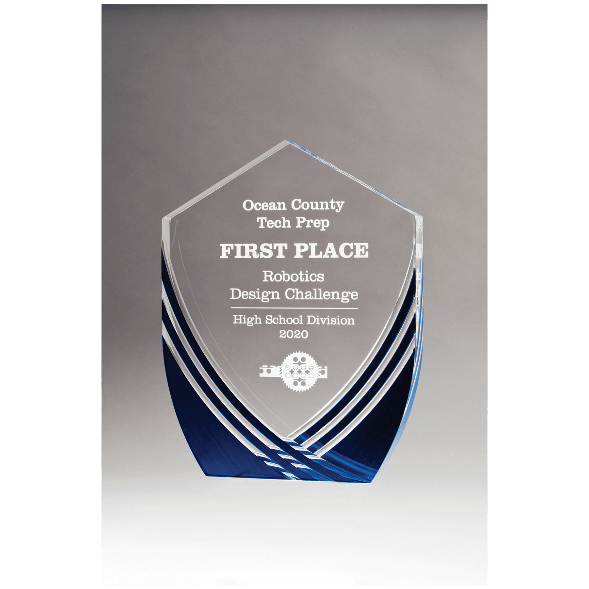 5 3/4" x 7 1/2" Shield Series Clear Acrylic with Polished Score Lines and Blue Metallic Accent