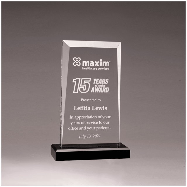 Clear Acrylic Award with Black 5 1/2" x 8 3/4" Apex Series Base