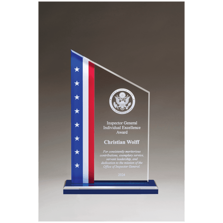6" x 8 3/4" Zenith Series Acrylic with American Flag Design, Blue Mirror Top Blue Base