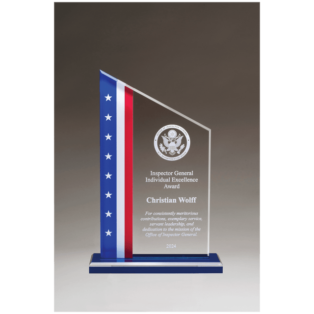 6" x 8 3/4" Zenith Series Acrylic with American Flag Design, Blue Mirror Top Blue Base