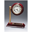 7" x 9" Rail Station Style Desk Clock on Rosewood Finish High Gloss Base, Black Plate