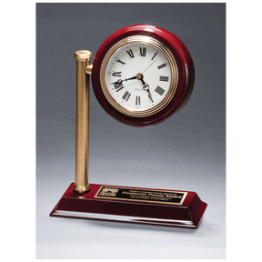 7" x 9" Rail Station Style Desk Clock on Rosewood Finish High Gloss Base, Black Plate