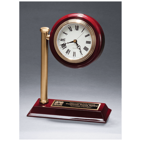 7" x 9" Rail Station Style Desk Clock on Rosewood Finish High Gloss Base, Black Plate