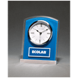 5" x 6 1/2" Glass Clock with Blue Carbon Fiber Design on Aluminum Base and Laser Engravable Plate