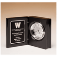 5 3/8" x 4 1/4" Black Piano Finish Book Clock with Diamond Spun Dial, 3 Hand Movement, Black Plate