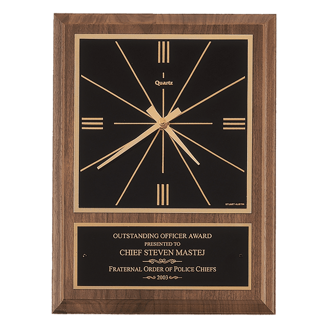 8" x 10" American Walnut Square Face Quartz Clock with Black Plate