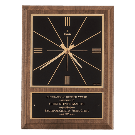 Walnut Square Face Quartz Clock with Black 8" x 10" American Plate