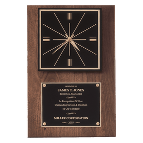 12" x 18" American Walnut Quartz Clock with Black Plate/Hangs Vertical or Horizontal