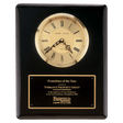 10 1/2" x 13" Black Piano Finish Clock, Waterfall Bezel with Glass Lens, Gold Dial, Plate