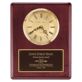 10 1/2" x 13" Rosewood Piano Finish Clock, Waterfall Bezel with Glass Lens,Gold Dial, Plate