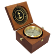 5 1/2" x 5 1/2" Mahogany Finish Captain's Clock, Brass Clock Housing, 4 1/4" Diameter Brass Disc/Plate