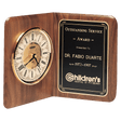 12 1/2" x 9 1/2" Walnut Quartz Book Clock, Brass Diamond Spun Bezel, Glass Lens, Ivory Dial