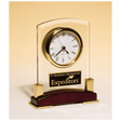 6 x 7 3/4" Beveled Glass Desk Clock, Rosewood Piano Finish Base, Gold MetalAccent with Black Plate