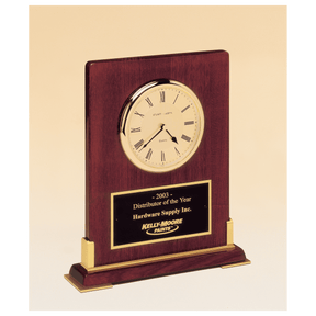 8 3/8" x 10" Desktop Clock, Rosewood Piano Finish Wood with Gold Metal Accents with Black Plate