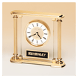 6 5/8" x 7 1/4" Glass Upright with Feet & Top, Metal Goldtone Columns, Diamond Spun Dial, 3 Hands with Black Plate