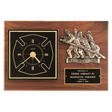12" x 18" Walnut Plaque w/Gold Maltese Cross Clock/Firefighter Relief/Black and Brass Plate