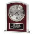 Rosewood Matte Finish Clock, Beveled Glass with Wood Accent, Silver Bezel and 3 Hand Movement, Black Plate