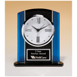 5 1/4" x 6 1/4" Black & Blue Glass Clock, Silver Bezel, Three Hand Movement with Black Plate