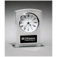 5" x 6 1/4" Glass Clock with Frosted Top, Polished Edge and Base with Black Plate