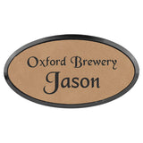 Light Brown 3" x 1 1/2" Laserable Leatherette Oval Badge & Frame