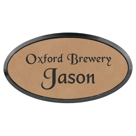 Light Brown 3" x 1 1/2" Laserable Leatherette Oval Badge & Frame