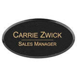 Black/Gold 3" x 1 1/2" Laserable Leatherette Oval Badge & Frame
