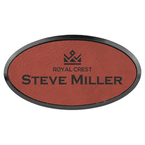 3" x 1 1/2" Rose Laserable Leatherette Oval Badge & Frame