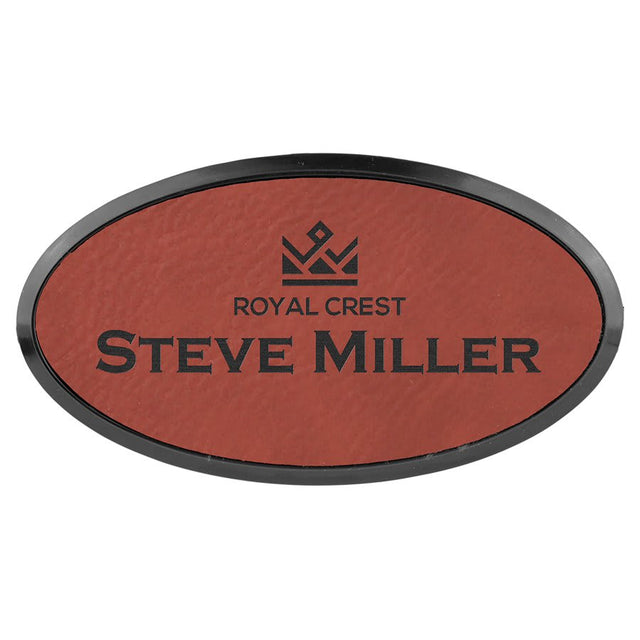 3" x 1 1/2" Rose Laserable Leatherette Oval Badge & Frame