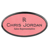 Pink 3" x 1 1/2" Laserable Leatherette Oval Badge & Frame