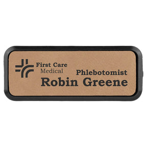 Light Brown 3" x 1" Laserable Leatherette Round Corner Badge & Frame
