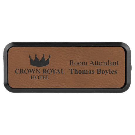 Dark Brown 3" x 1" Laserable Leatherette Round Corner Badge & Frame