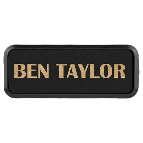 Black/Gold 3" x 1" Laserable Leatherette Round Corner Badge & Frame