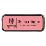 Pink 3" x 1" Laserable Leatherette Round Corner Badge & Frame
