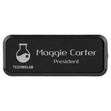 Black/Silver 3" x 1" Laserable Leatherette Round Corner Badge & Frame