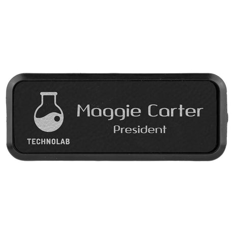 Black/Silver 3" x 1" Laserable Leatherette Round Corner Badge & Frame