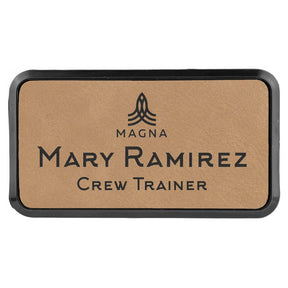 Light Brown 3" x 1 1/2" Laserable Leatherette Round Corner Badge & Frame