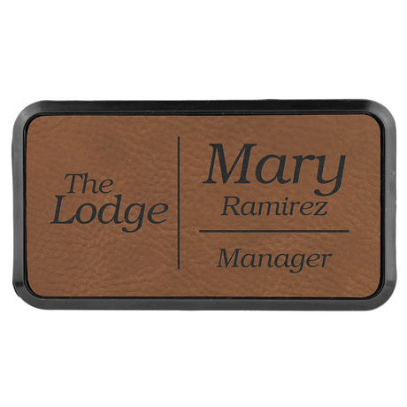 Dark Brown 3" x 1 1/2" Laserable Leatherette Round Corner Badge & Frame