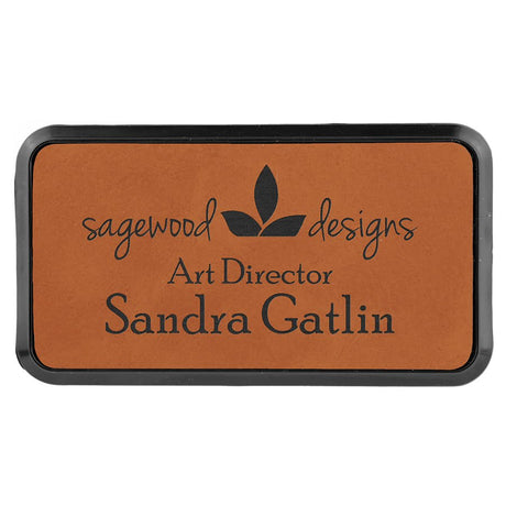 Rawhide 3" x 1 1/2" Laserable Leatherette Round Corner Badge & Frame