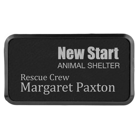 Black/Silver 3" x 1 1/2" Laserable Leatherette Round Corner Badge & Frame