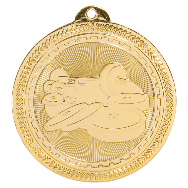 Bright Gold 2" Weightlifting Laserable BriteLazer Medal