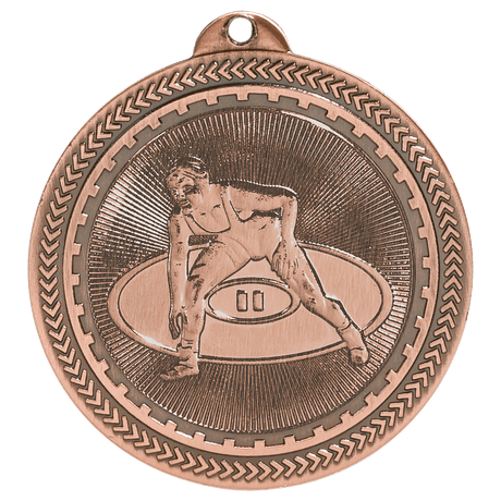 Antique Bronze 2" Wrestling Laserable BriteLazer Medal